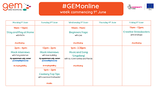 #GEMonline Timetable for week commencing 1st June